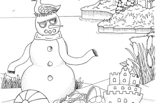 winter beach coloring page